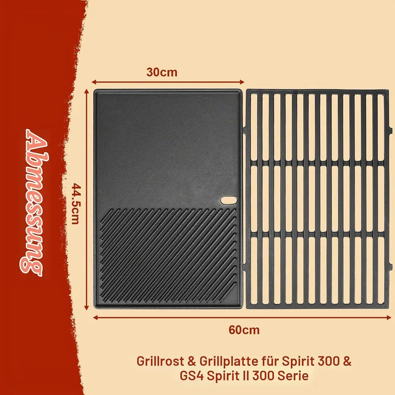Denmay 7638 44,5 cm Grillrost & Grillplatte für Weber Spirit I & II 300 Serie (mit vorderen Brennerk