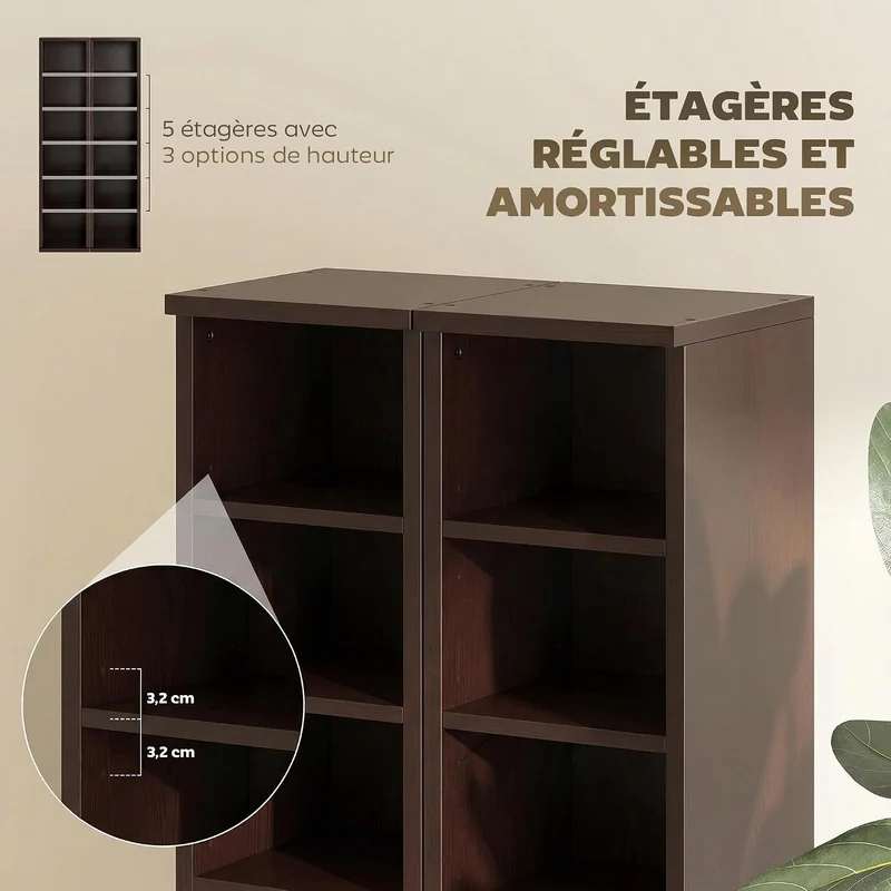 HOMCOM Set mit 2 Säulenregalen CD-DVD-Schrank 6 + 6 Fächer 21 x 22,5 x 88,5 cm Kapazität bis 204 CDs