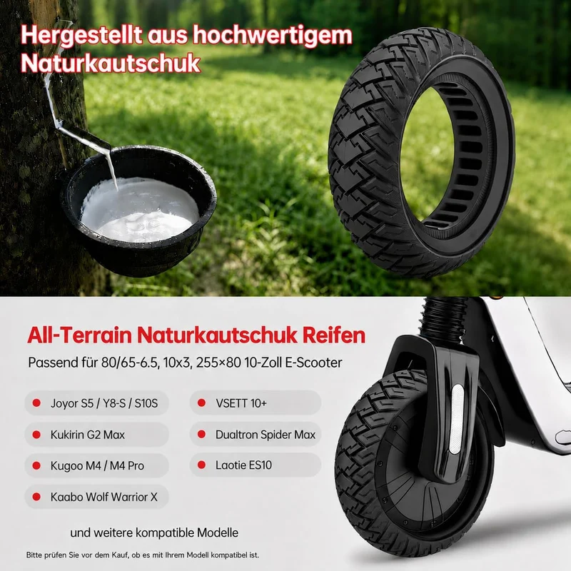 COASTA 80/65-6 Solide Reifen,10x3.0 Zoll Off Road E Scooter Reifen, 255 x 80 Reifen Vollgummi für Ku