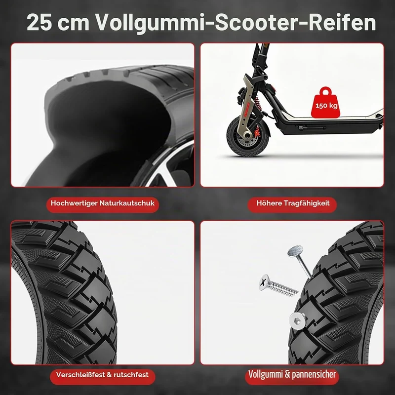 COASTA 80/65-6 Solide Reifen,10x3.0 Zoll Off Road E Scooter Reifen, 255 x 80 Reifen Vollgummi für Ku