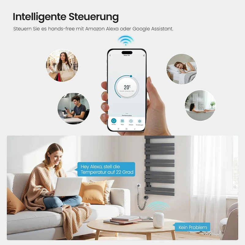 Heilmetz Badheizkörper Elektrisch Smart WiFi Handtuchheizkörper Elektrisch mit Thermostat mit Timer-