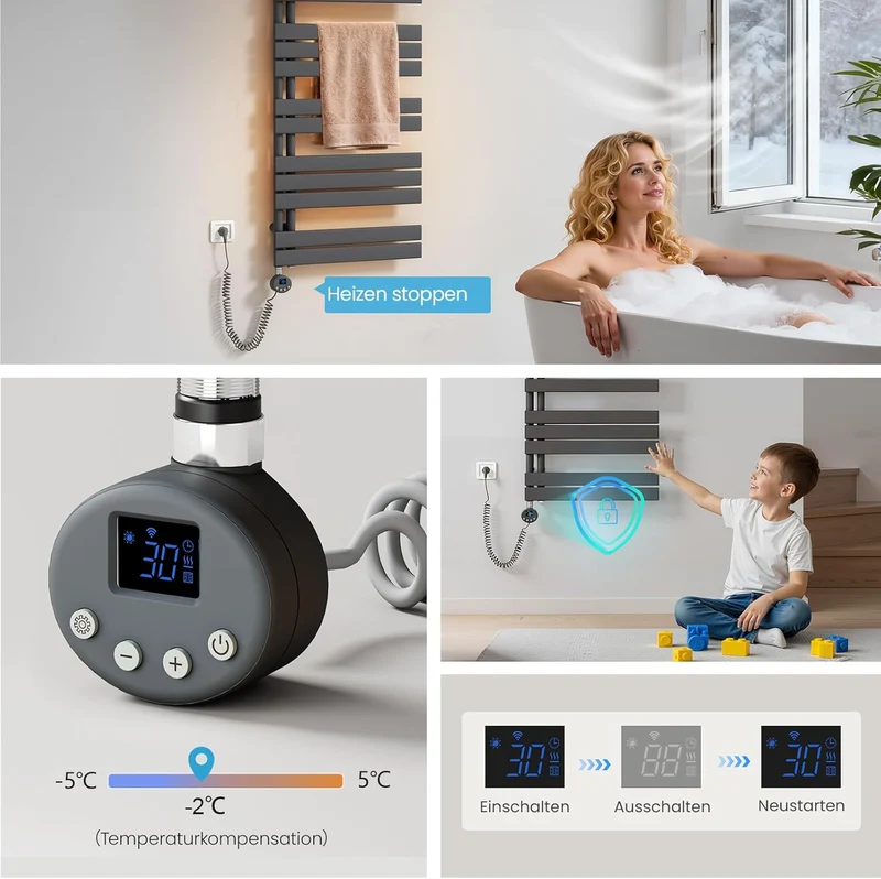 Heilmetz Badheizkörper Elektrisch Smart WiFi Handtuchheizkörper Elektrisch mit Thermostat mit Timer-