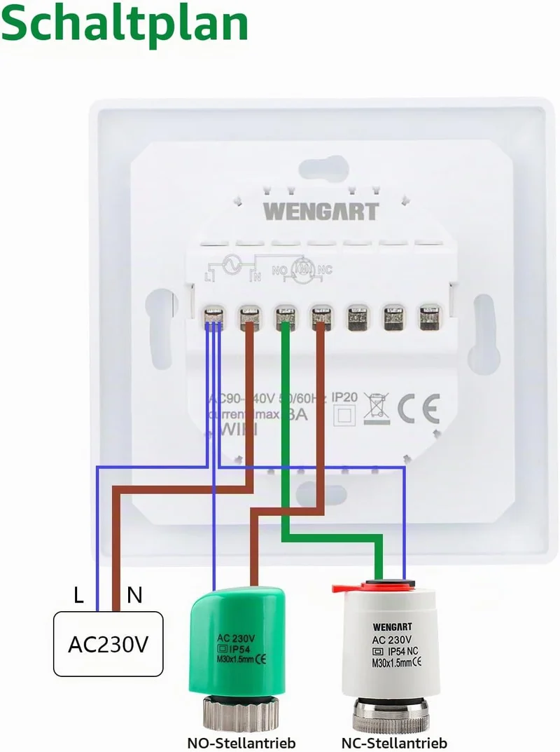 Wengart WLAN-gesteuerter Thermostat WG511,Heiz- und Kältemodi, einstellbare Fensteröffnungserkennung