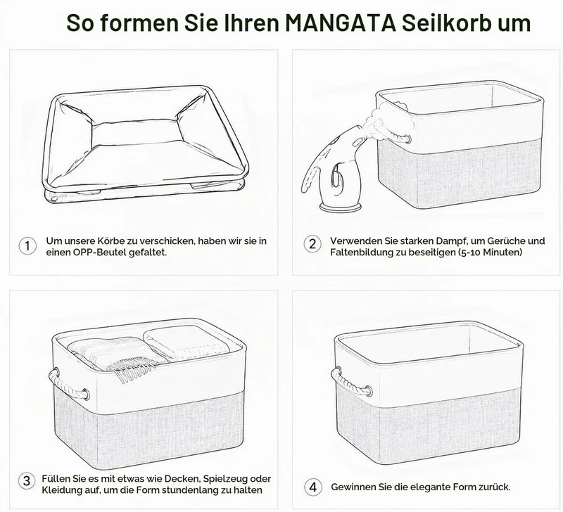 Mangata 3 Stück aufbewahrungskorb Stoff, Faltbare aufbewahrungsbox Schrank, Korb aufbewahrung Stoff
