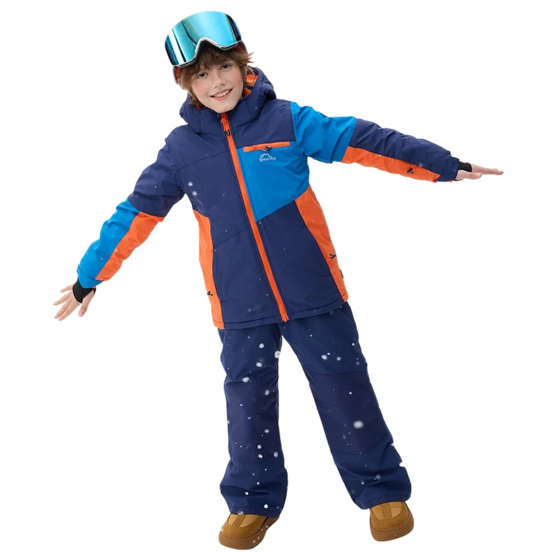 Kinder Schneeanzug für Jungen, Winter-Skijacke & Hose, Set Kapuzenriemen, Winddicht, Wasserdicht, Wa