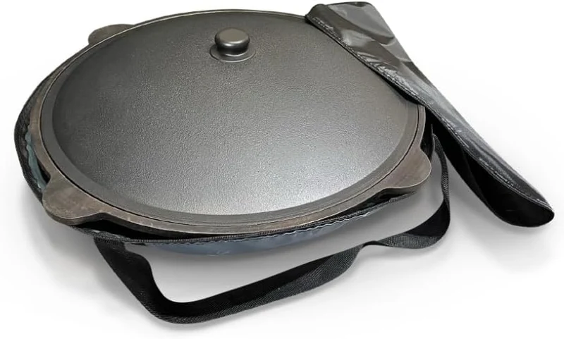 Gusseisen Kazan 16 L Kasan Казан mit Feuerofen Utschak Ø 44 cm runder Boden Abdecktasche Schaumlöffe