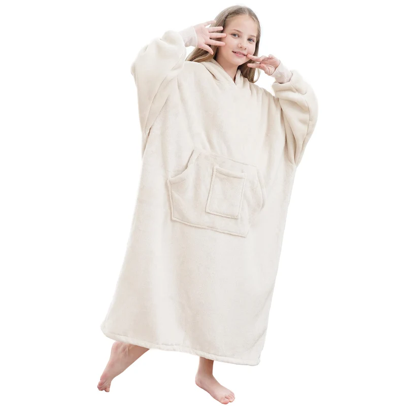 FUSSEDA Übergrosse Tragbare Decke Sweatshirt, Super Dicke Warme Sherpa Fleece Kuscheldecke Hoodie mi