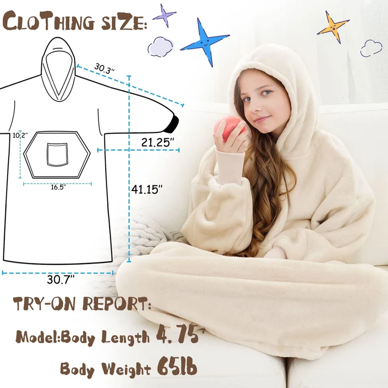 FUSSEDA Übergrosse Tragbare Decke Sweatshirt, Super Dicke Warme Sherpa Fleece Kuscheldecke Hoodie mi