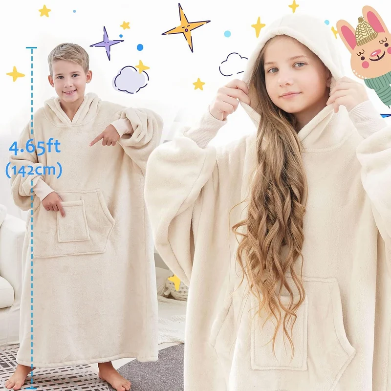 FUSSEDA Übergrosse Tragbare Decke Sweatshirt, Super Dicke Warme Sherpa Fleece Kuscheldecke Hoodie mi