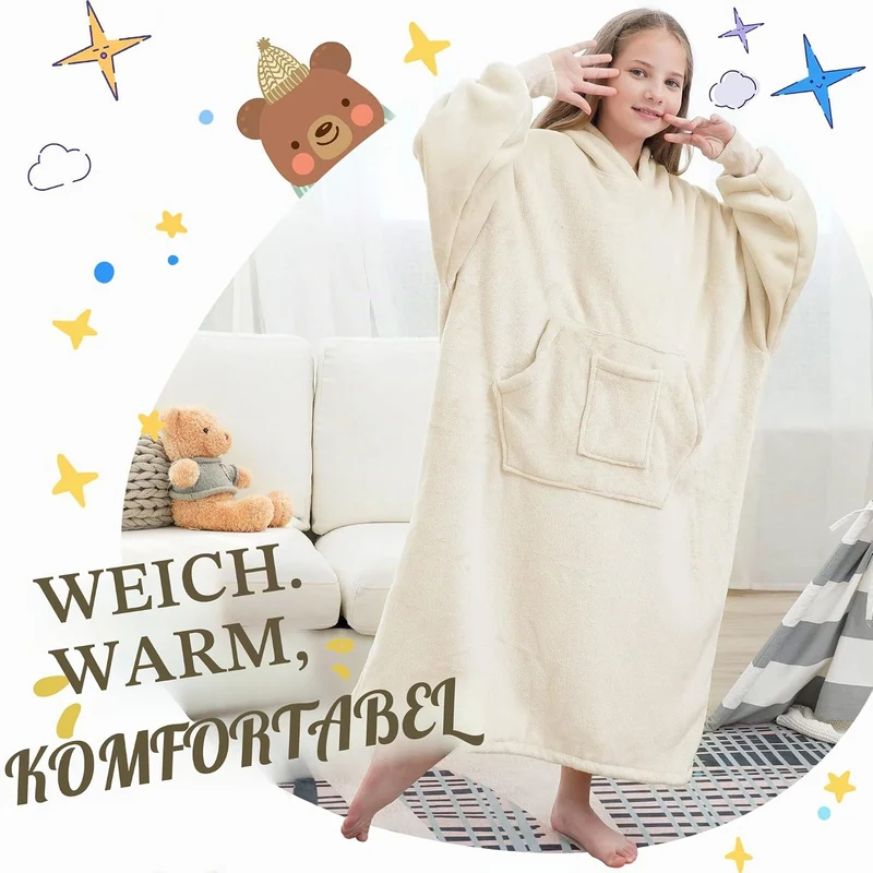 FUSSEDA Übergrosse Tragbare Decke Sweatshirt, Super Dicke Warme Sherpa Fleece Kuscheldecke Hoodie mi