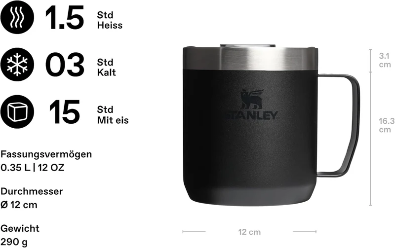 STANLEY Classic Legendary Camp Mug Thermobecher 354 ml - Hält 1.5 Stunden Heiss - 3 Stunden Kalt - B