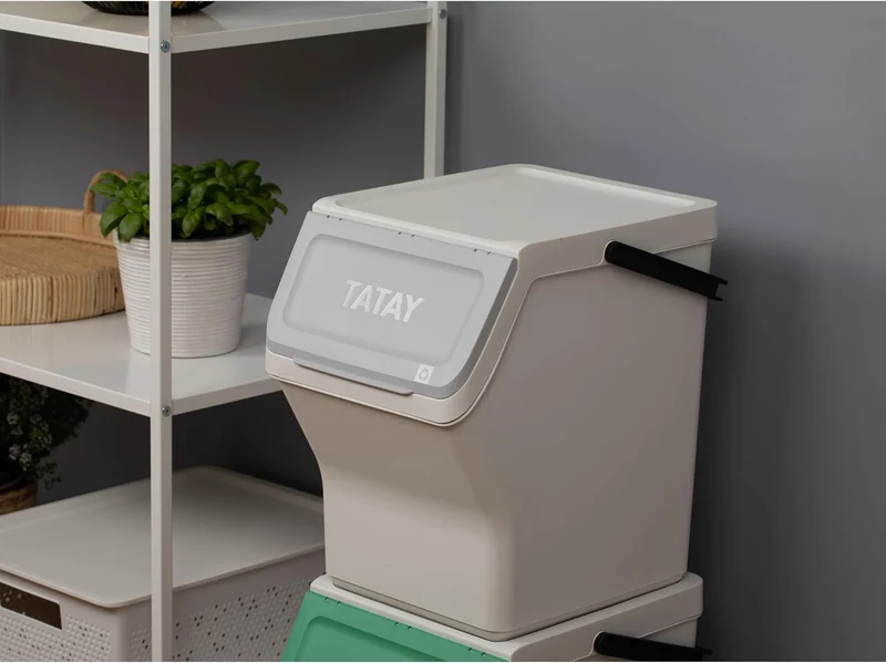 TATAY Mülltrennsystem Easy Waste 20L | 4er Set Recycling Behälter | Modular und Stapelbar | Deckel m