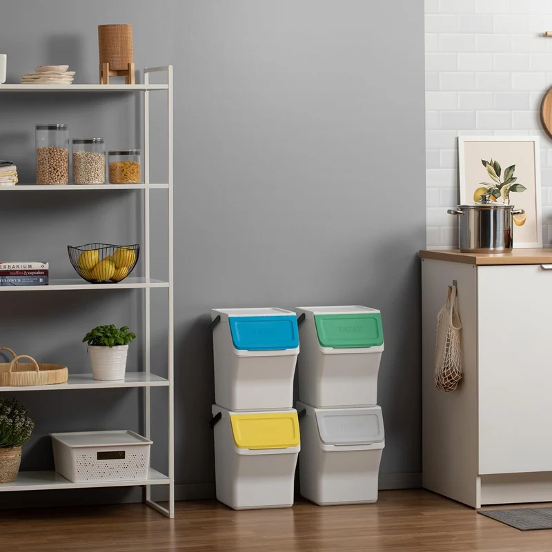 TATAY Mülltrennsystem Easy Waste 20L | 4er Set Recycling Behälter | Modular und Stapelbar | Deckel m
