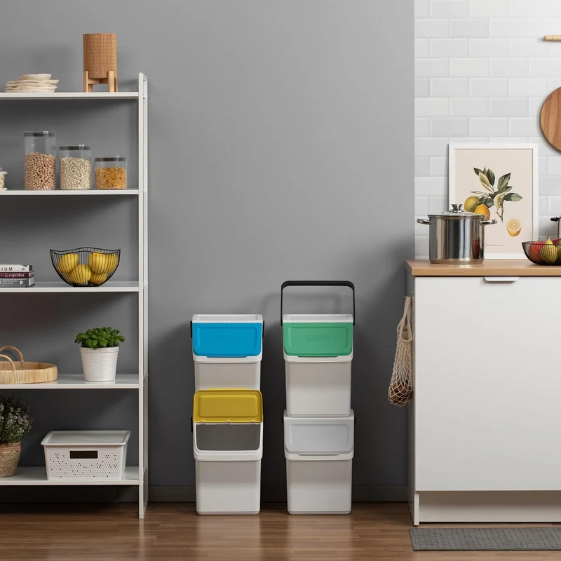 TATAY Mülltrennsystem Easy Waste 20L | 4er Set Recycling Behälter | Modular und Stapelbar | Deckel m