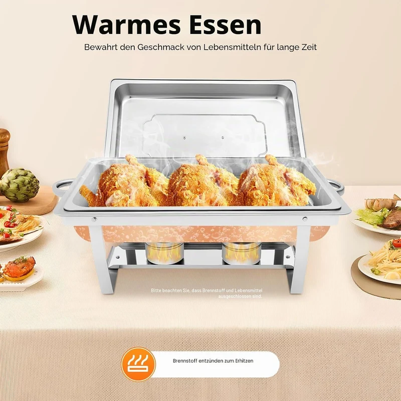 Speisenwärmer Edelstahl, 9L Chafing Dish Warmhaltebehälter Speisewärmer Wärmebehälter Hotel Buffet W