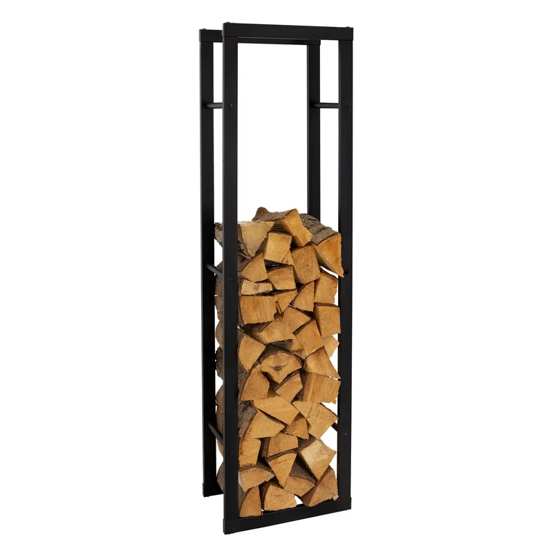 ML-Design Kaminholzregal 40x150x25 cm rechteckig Schwarz, Metall, Innen/Aussen, Brennholzregal Holza