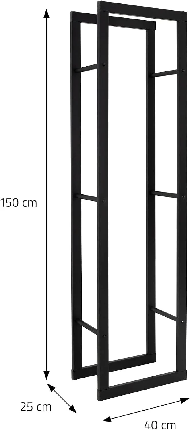 ML-Design Kaminholzregal 40x150x25 cm rechteckig Schwarz, Metall, Innen/Aussen, Brennholzregal Holza