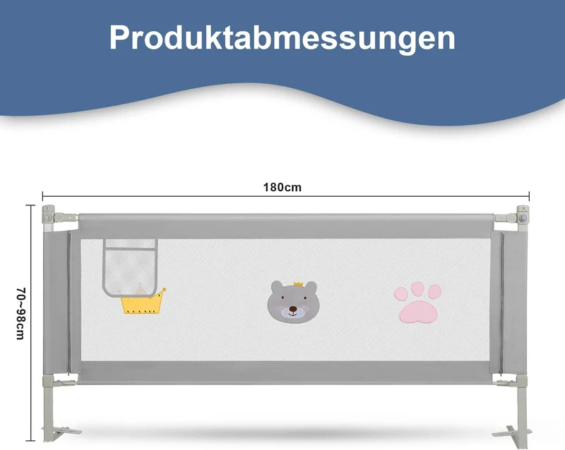 200CMx2+150CMx1 Rausfallschutz Bett, Bettgitter für Kinder, Höhenverstellbar 70-98 cm Rausfallschutz