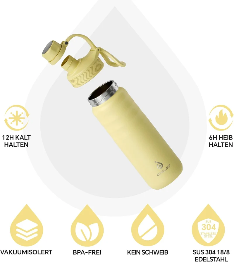 IDEUS Vakuumisolierte Wasserflasche, 24oz (710 ml) Edelstahl Doppelwand Flasche Metall Sport Kantine