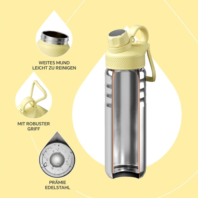 IDEUS Vakuumisolierte Wasserflasche, 24oz (710 ml) Edelstahl Doppelwand Flasche Metall Sport Kantine