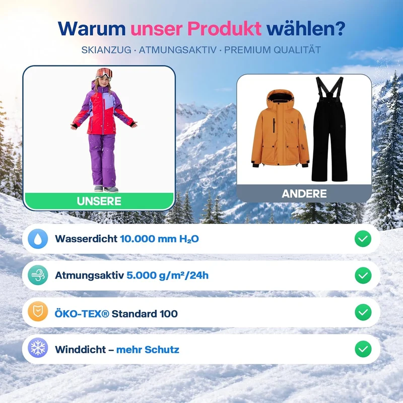 Kinder Schneeanzug für Mädchen Winter Skijacke & Hose Set Kapuzenträger Set Winddicht Wasserdicht Wa