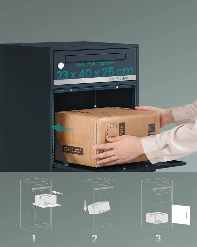 SONGMICS Paketbox, Paketbriefkasten, Briefkasten mit Paketfach, personalisiert, Paketkasten XXL, für