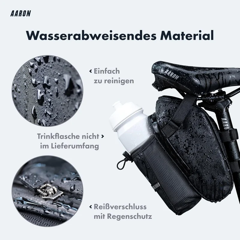 AARON Fahrrad Satteltasche mit Flaschenhalter, Wasserabweisende Fahrradtasche mit Reflektor, Sattelt