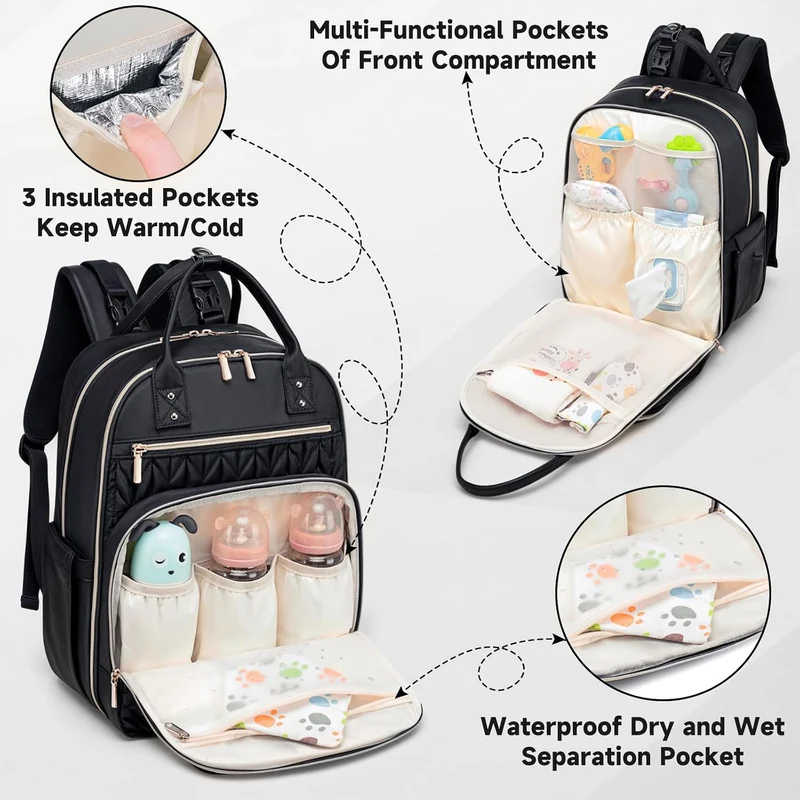 Wickeltaschen-Rucksack, stilvolle Baby-Wickeltasche, wasserdichter Reise-Wickelrucksack mit Wickelun