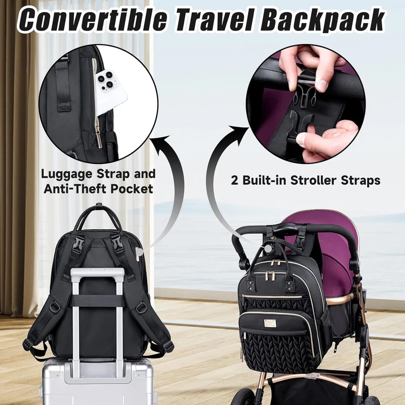Wickeltaschen-Rucksack, stilvolle Baby-Wickeltasche, wasserdichter Reise-Wickelrucksack mit Wickelun
