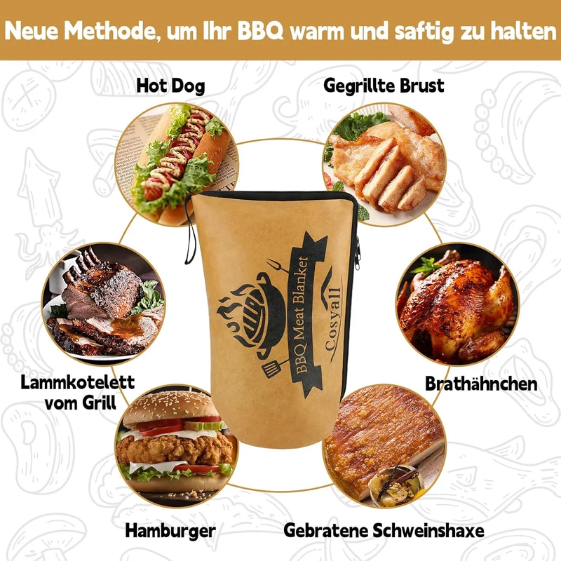 Grilldecke zum Ruhenlassen von Fleisch, Wiederverwendbare isolierte Grill-Ruhetasche für Rinderbrust