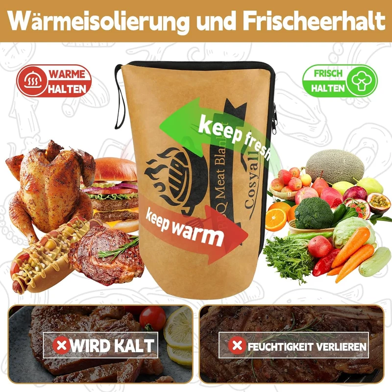 Grilldecke zum Ruhenlassen von Fleisch, Wiederverwendbare isolierte Grill-Ruhetasche für Rinderbrust