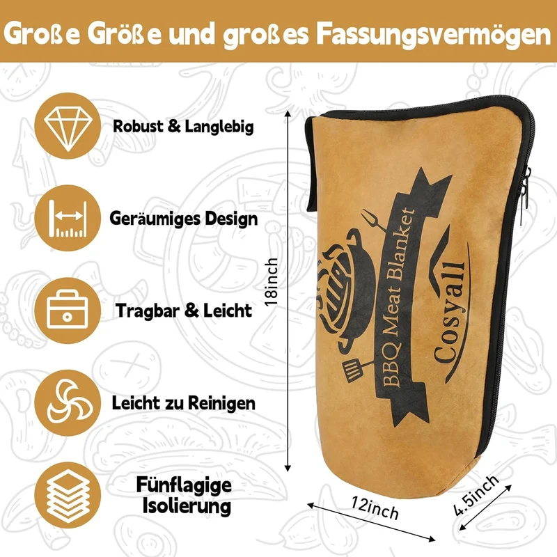 Grilldecke zum Ruhenlassen von Fleisch, Wiederverwendbare isolierte Grill-Ruhetasche für Rinderbrust