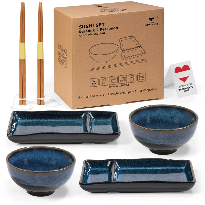 Urban Lifestyle Sushi Geschirr Set Misaki Marinblau 2 Personen, Sushi Set Japanischer Geschirr für M