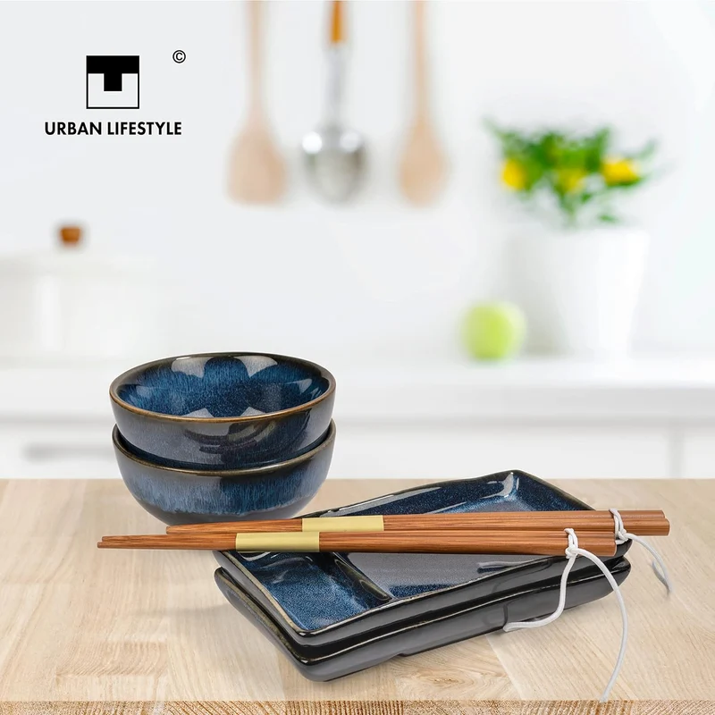 Urban Lifestyle Sushi Geschirr Set Misaki Marinblau 2 Personen, Sushi Set Japanischer Geschirr für M