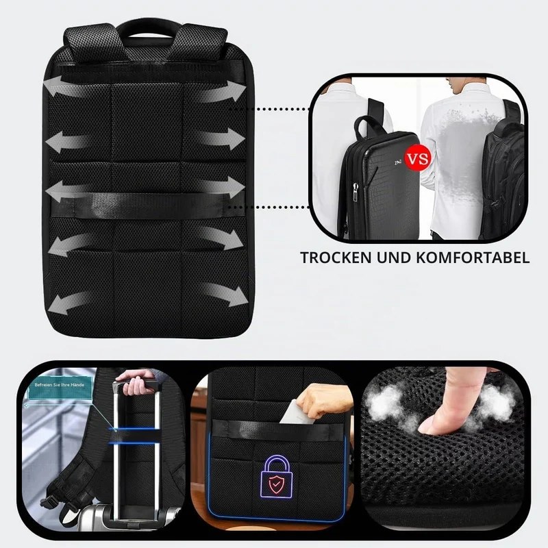 ZINZ Schlanker Laptop Rucksack 15,6 Zoll mit Variabler Kapazität, Diebstahlsicherer Business Tagesru