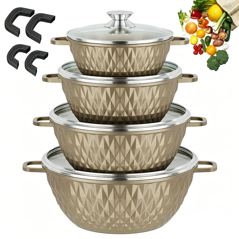 HOMELUX Topfset Induktion 8-teilig, 20/24/28/32cm Kochtopf Set mit Antihaftbeschichtet, Kochtöpfe In