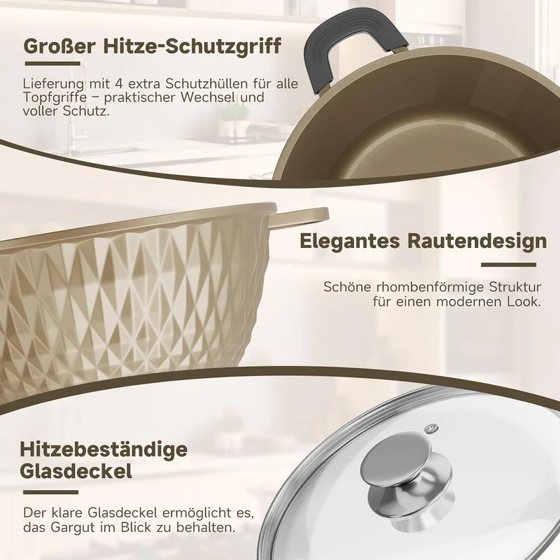 HOMELUX Topfset Induktion 8-teilig, 20/24/28/32cm Kochtopf Set mit Antihaftbeschichtet, Kochtöpfe In