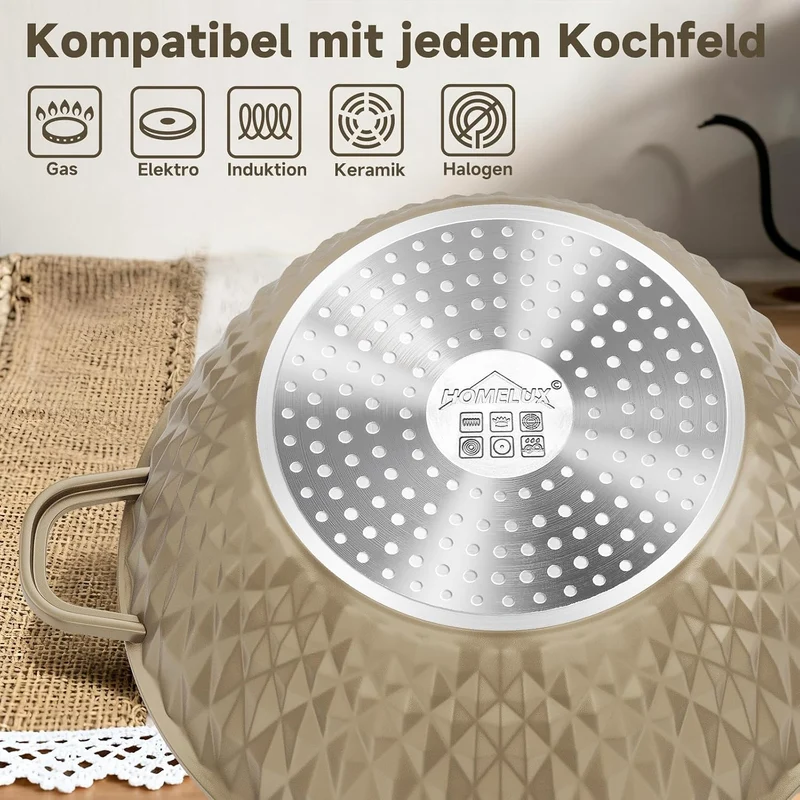 HOMELUX Topfset Induktion 8-teilig, 20/24/28/32cm Kochtopf Set mit Antihaftbeschichtet, Kochtöpfe In