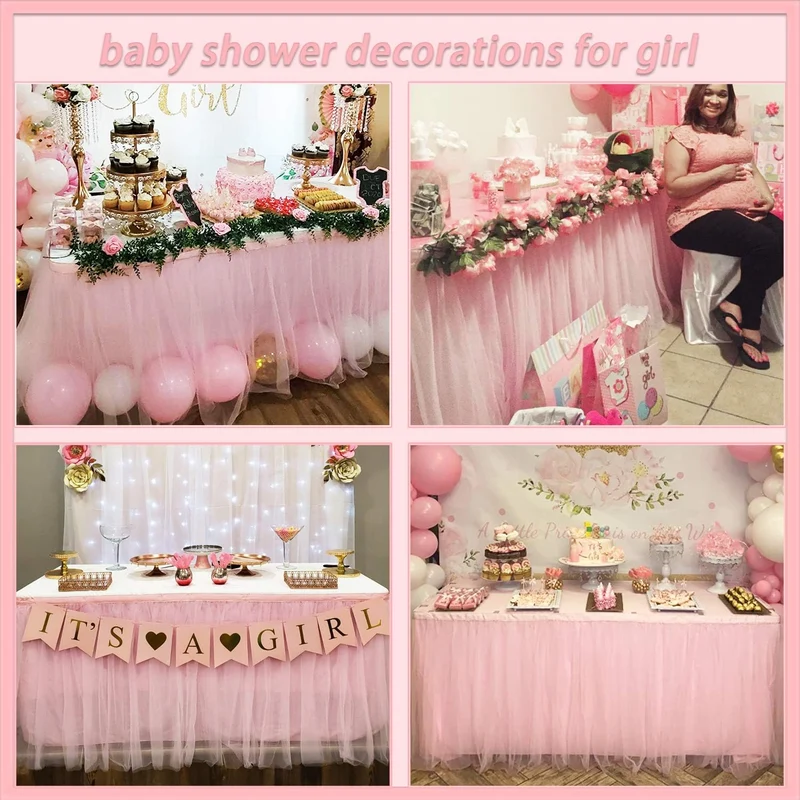 Suppromo 1,8 m rosa Tüll-Tischrock Babyparty-Tischdecke für rechteckige Tische oder runde Tische ros