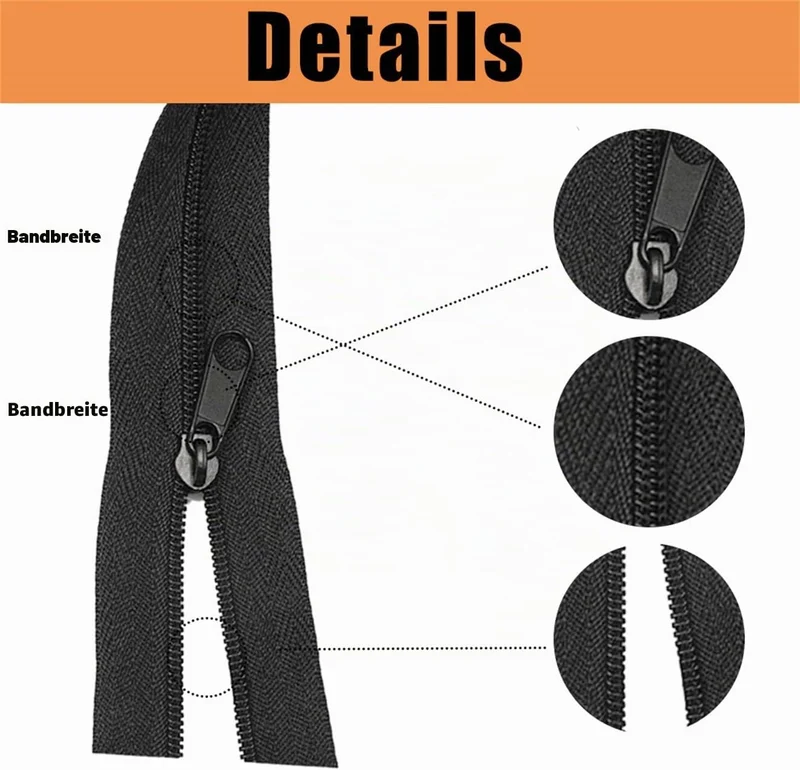 Amykite Endlosreissverschluss mit Zipper schwarz,8mm 10m Reissverschluss Meterware mit 20 Metall Sch