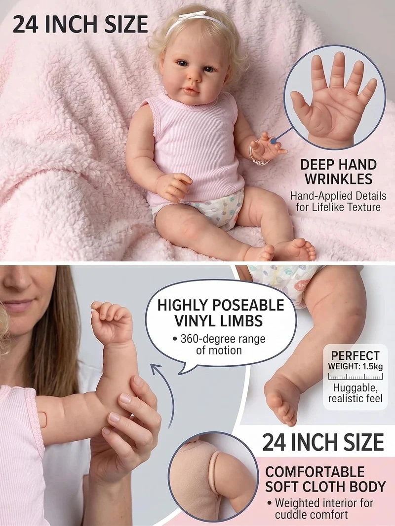 Zero pam Echtes Leben Reborn Baby Puppen Mädchen 24 Zoll Aufstellbare Reborn-Kleinkind-Baby-Puppen,