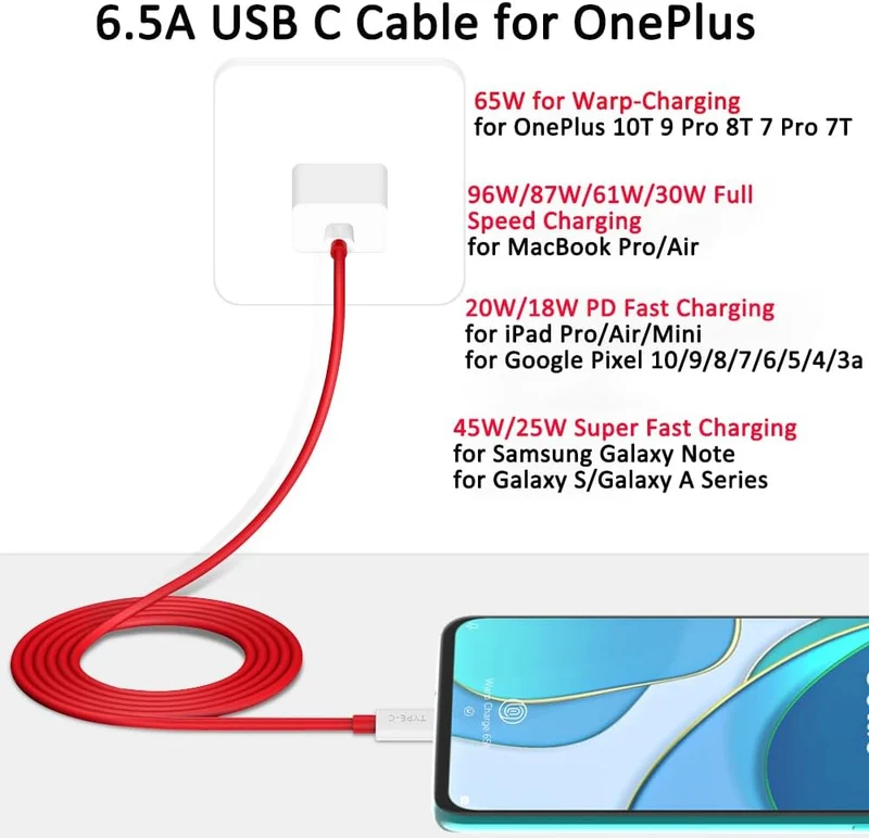 OnePlus 8T Ladekabel Warp Charge 65, COOYA 65W USB C auf Kabel kompatibel für MacBook Air Pro 13 Zol