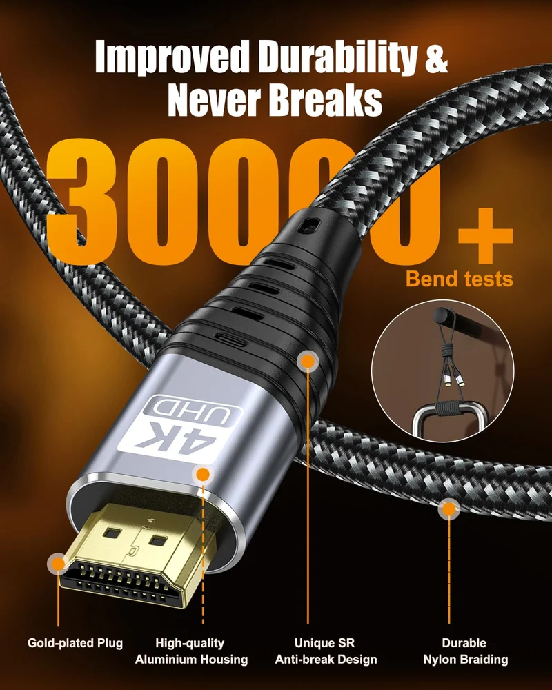 4K HDMI Kabel 20M, HDMI 2.0 Kabel Ultra Highspeed 4K@60Hz 18Gbps mit Ethernet/Audio Ruckkanal, Suppo