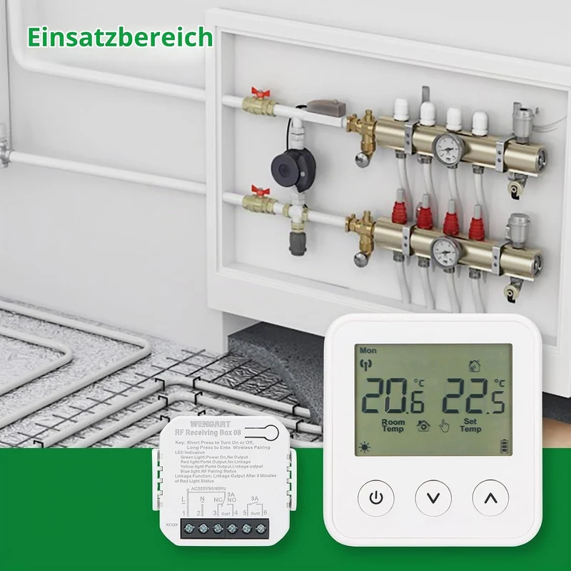 Wengart Wireless Thermostat & Empfänger WG01RF, Programmierbares LCD-Display Arbeiten für Strahlende