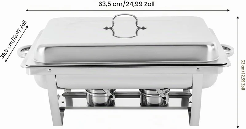 9L 3 Grid Profi Chafing Dish Speisewärmer Wärmebehälter Satz Speisenwärmer Edelstahl Warmhaltebehält