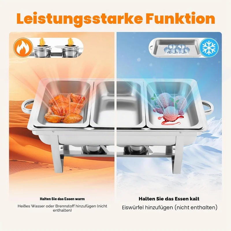 9L 3 Grid Profi Chafing Dish Speisewärmer Wärmebehälter Satz Speisenwärmer Edelstahl Warmhaltebehält