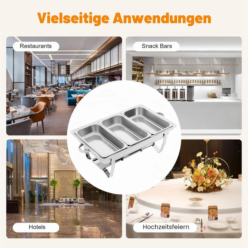 9L 3 Grid Profi Chafing Dish Speisewärmer Wärmebehälter Satz Speisenwärmer Edelstahl Warmhaltebehält