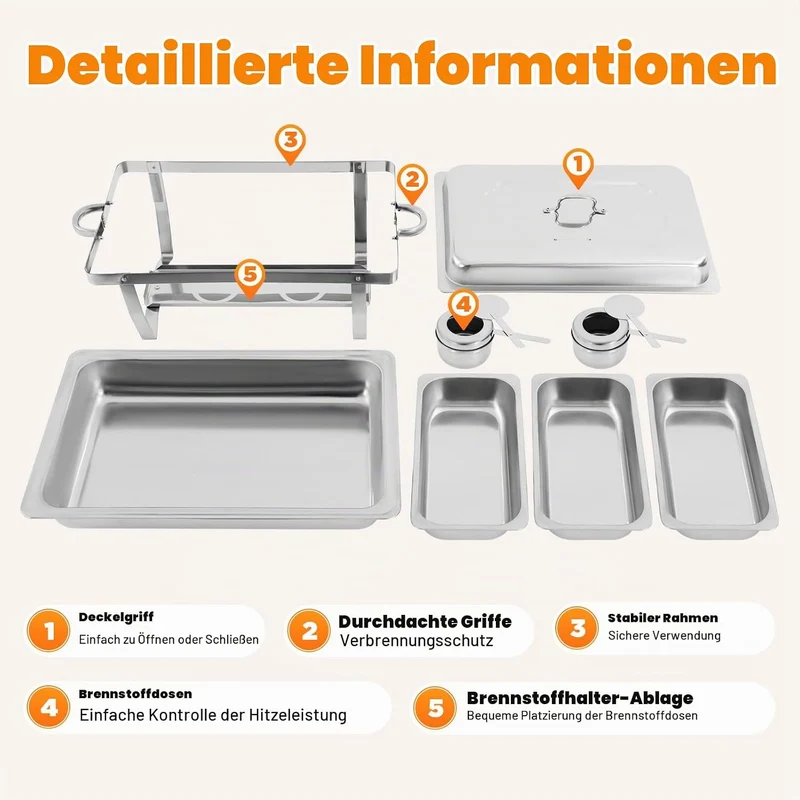 9L 3 Grid Profi Chafing Dish Speisewärmer Wärmebehälter Satz Speisenwärmer Edelstahl Warmhaltebehält
