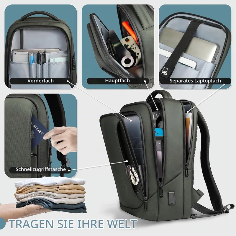 Laptop Business Rucksack Herren mit laptopfach mit USB-Ladeanschluss Diebstahlsicher Handgepäck Tage
