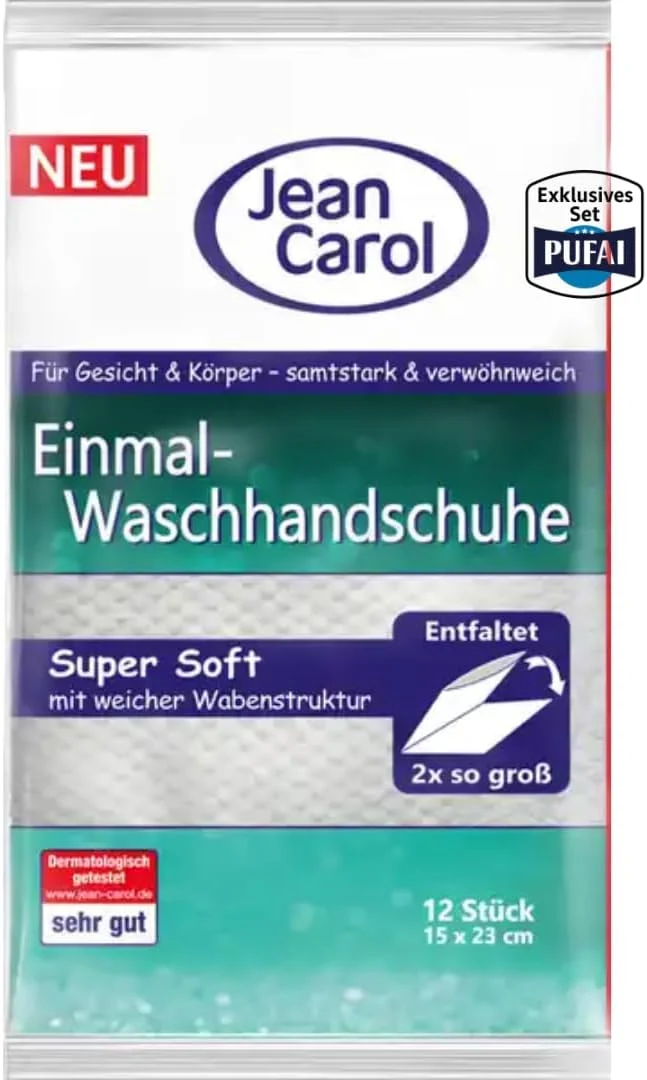 Jean Carol Einmal-Waschhandschuhe – 12 Stück, 5er Pack | Weich, hygienisch & hautfreundlich | Für Pf